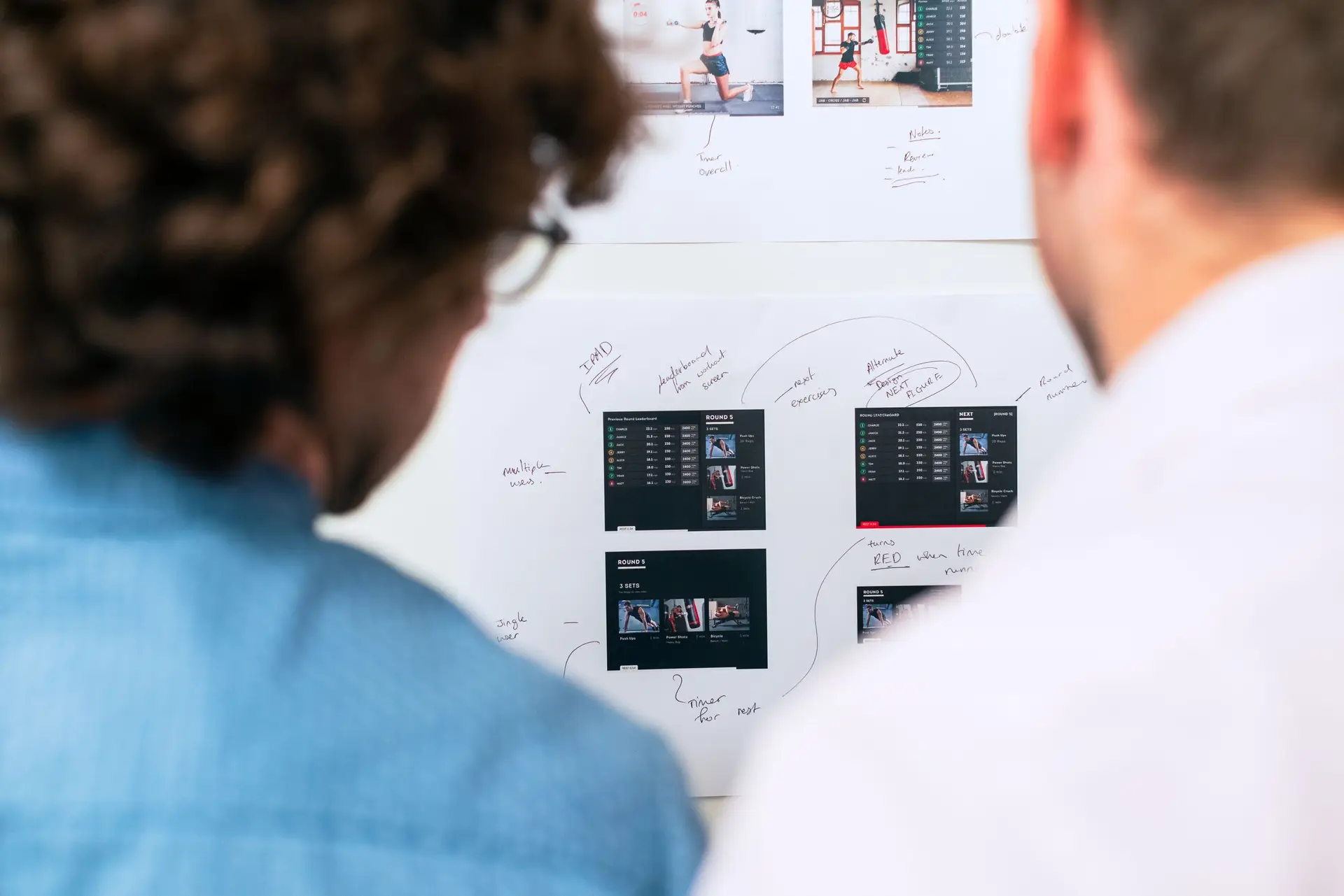 Two professionals planning a process at a whiteboard
